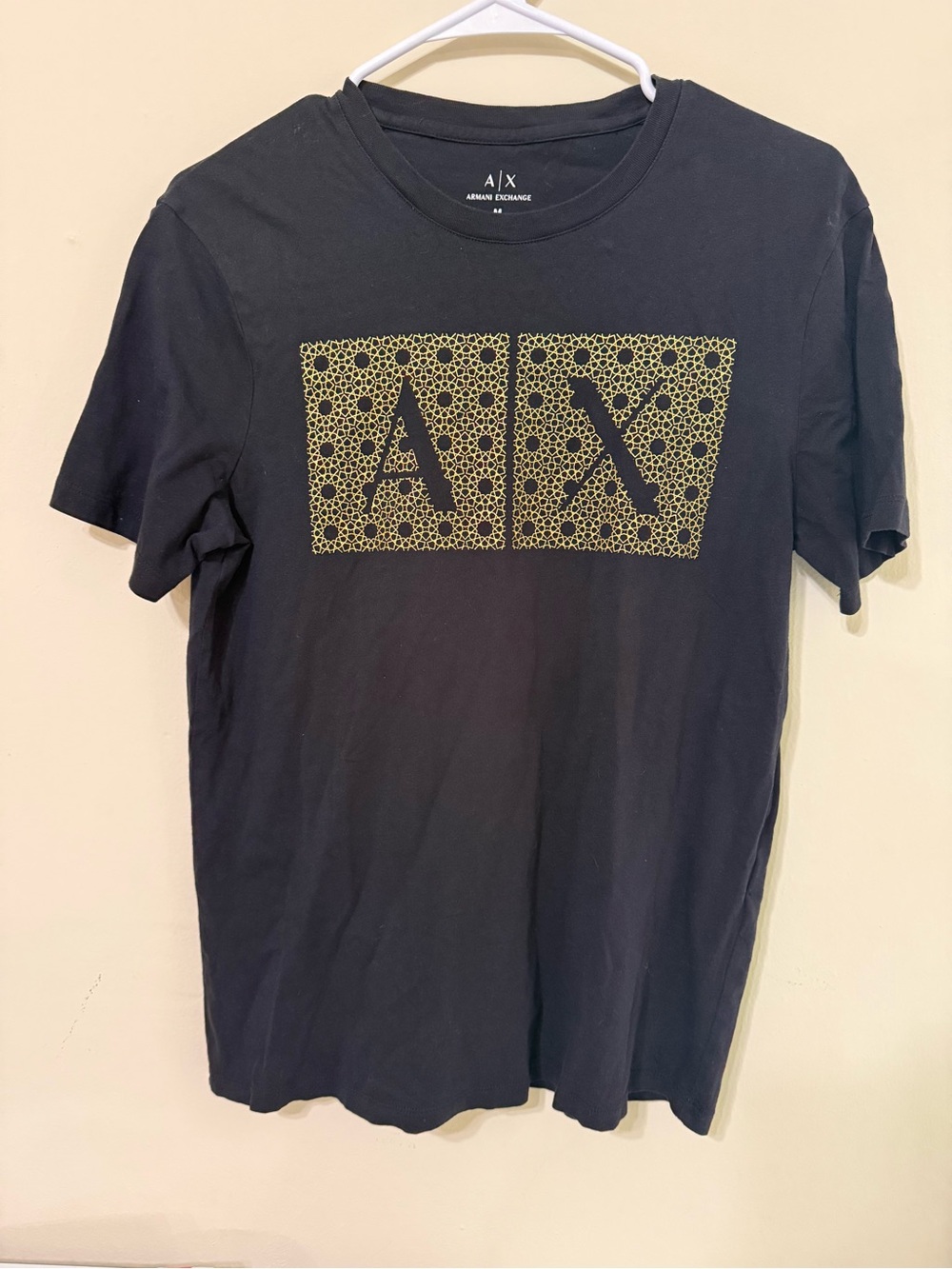 Armani Exchange Black Short-Sleeve Tee with Gold Geometric AX Logo
